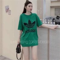 Áo phông nữ form rộng freesize in chữ Adidas, Áo thun nữ lỡ tay dáng dài