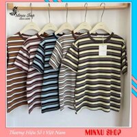 Áo phông nữ  kẻ sọc SẮC MÀU chất cotton mịn dày dặn phong cách trẻ trung Minxu shop PG03