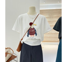 Áo phông nữ ngắn tay cổ tròn Menina, áo thun nữ chất cotton in hình thời trang.