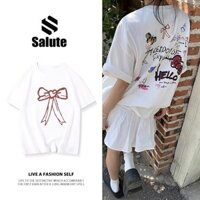 Áo phông nữ trắng cổ tròn local brand Salute áo thun Hello Kitty cute hàn quốc 100% cotton Y1100