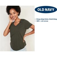 Áo phông nữ trơn cổ tim ngắn tay dáng suông cotton basic chính hãng Old Navy áo thun nữ cổ chữ V cộc tay size S