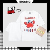 Áo phông rộng BIG&BIG in hình chú cua so cute áo thun tay lỡ unisex vải dày thoáng mát áo thun cotton BIGSIZE SM010