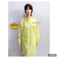 Áo phòng sạch dáng dài vải chống tĩnh điện màu vàng - Áo blouse phòng sạch _ Hình chụp thật