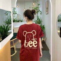 Áo phông tay lỡ form rộng in hình gấu Lee phong cách Ulzzang Hàn Quốc mặc cặp, nhóm - đỏ - L