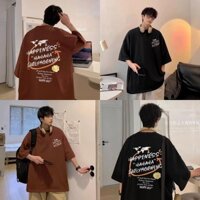 Áo phông tay lỡ HAPPIESS nam nữ unisex form rộng - áo thun cổ tròn vải tici co giãn không nhăn thoáng mát GIDI