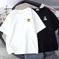 Áo Phông Tay Lỡ Unisex TÀU VŨ TRỤ MẶT TRĂNG Áo Thun Nam Nữ Form Rộng Chất cotton Hai Màu Đen Trắng Kunshop