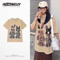 Áo phông tay lỡ unisex thỏ rabbit nam nữ form rộng cho nam nữ