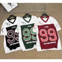 Áo Phông Thể Thao Nam Nữ Form Rộng Cổ Chữ V In Số 99 Hai Màu Sành Điệu, Chất vải Cotton Mát Mẻ Cho Hoạt Động Thể Thao