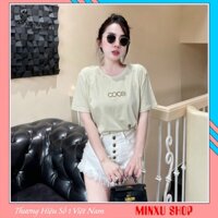 Áo Phông Thêu Chữ, Áo Thun Polo Nữ Chất Cotton Ngắn Tay Cổ Tròn Đơn Giản, Tông Màu Nhẹ Nhàng Hàng QC Minxu Shop PZ18