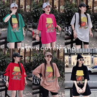 Áo Phông Thụng Giấu Quần Cộc Tay Nam Nữ Hình In 5D