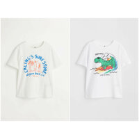 Áo phông trắng xanh khủng long suft 1023624015 HM H&M_ hàng chính hãng authentic