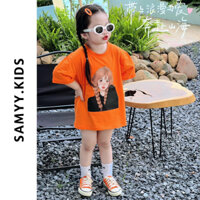 Áo phông trẻ em in hình cô gái, áo thun cho mẹ và bé trai bé gái chất liệu cotton thoáng mát unisex SAMY KIDS