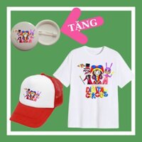 Áo phông trẻ em in Rạp xiếc kỹ thuật số tuyệt vời Pomni Zooble Jax Caine Rapatha Kinger-Kèm mũ lưỡi trai-Kèm Huy hiệu