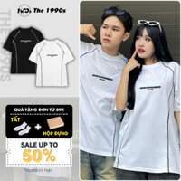 Áo Phông Viền Line Nam Nữ The 1990s Iamnutahumanbeing Cá Tính Cotton Cao Cấp, Áo Thun Trắng Đen Unisex