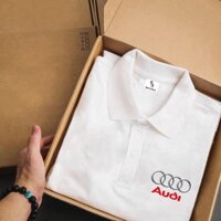 Áo polo audi, áo thun cổ bẻ in logo hãng xe audi chất co giản thấm hút cao cấp-BEE