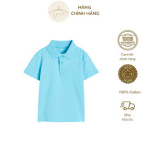 Áo polo bé trai chính hãng HM, áo thun ngắn tay xanh da trời chất cotton cho bé 4 đến 6 tuổi Auth