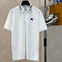 Áo polo Burberry Trắng logo ngựa Xanh thêu ngực phối kẻ sọc cổ LA VTN