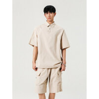 Áo Polo cảm giác mát mẻ lụa lạnh, quần ngắn tay, trang phục công sở, Bộ hai chiếc giản dị thoáng khí mẫu mỏng mùa xuân hè cho nam