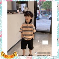 Áo Polo cho bé trai 4-9 tuổi cộc tay phối kẻ thêu logo, Áo hè trẻ em vải lacost khỏe khoắn thời trang
