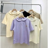 Áo polo cổ sen trơn tag gấu ngực
