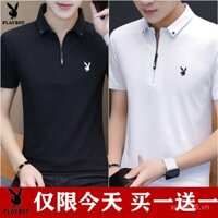 Áo polo cotton nguyên chất Playboy, áo thun ngắn tay nam, áo mùa hè mới, áo thun cổ tròn thoải mái
