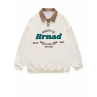 Áo Polo dài tay Sweater BRNAD From rộng Unisex nam nữ In Chữ Phối Màu Cổ Bẻ- áo polo nỉ dài tay nam nữ G5 - TrắgáopolonỉBrnad,M 40-52KG
