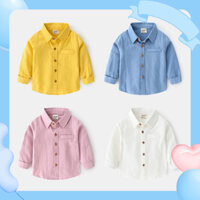 Áo Polo Dài Tay Trơn 1-7 Tuổi Cho Trẻ Em Phong Cách Hàn Quốc Cotton Nút Xuống Áo Polo Trắng Thường Ngày Cho Bé Trai