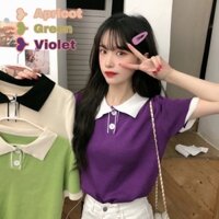 Áo polo Dệt Kim Mỏng Tay Ngắn Màu Trơn Đơn Giản Cho Nữ