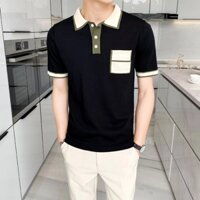 Áo polo dệt kim tay ngắn phối túi nhỏ thời trang mùa hè cho nam hàn quốc áo polo nam simple top áo thun nam tay lỡ fashion áo thun nam có cổ