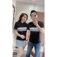 Áo Polo Đôi Nam Nữ Phối Sọc Ngang Vải cotton cá sấu thoáng mát