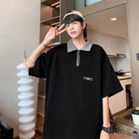 Áo Polo Form Rộng Tay Lỡ Unisex Phối Cổ Bẻ Khóa Zip Chất Đẹp Dày Dặn,Áo Thun Cổ Bẻ Khóa Kéo Nam Nữ Phong Cách Hàn Quốc