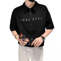 Áo polo khóa kéo nam ngắn tay mùa hè băng lụa cổ áo thun