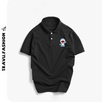 Áo polo nam cổ trụ Trà Vũ, áo thun nam tay ngắn vải cá sấu in Doraemon PL305