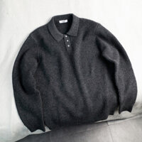 Áo Polo Nam Len Cashmere DNST 5081, Form Wide Fit, Màu Xám Thời Trang