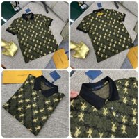 Áo Polo Nam Lờ Vê Xanh Họa Tiết Hoa Siêu Đẹp - Áo Polo Nam Eo VÌ Cotton Cao Cấp