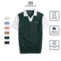 Áo polo nam local brand tay phối màu ( Xanh Rêu Trắng ) phong cách trẻ trung năng động FM-05 Fisherman