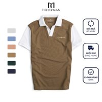 Áo polo nam local brand tay phối màu ( nâu trắng ) phong cách trẻ trung năng động poloFishermanHome
