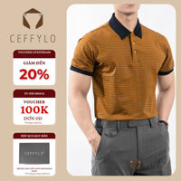 Áo polo nam màu nâu da bò CEFFYLO họa tiết in tràn chất vải cotton mềm mại thoáng mát co giãn thời trang nam