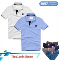 Áo polo nam ngắn tay có cổ  TẶNG QUẦN LÓT NAM CAO CẤP  , Combo 2 áo, DokaFashion regular fit chuẩn hàng xuất, áo phông thun polo nam tay ngắn  EZ235 - Trắng - Xanh môn - M