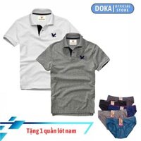 Áo polo nam ngắn tay có cổ  TẶNG QUẦN LÓT NAM CAO CẤP  , Combo 2 áo, DokaFashion regular fit chuẩn hàng xuất, áo phông thun polo nam tay ngắn  EZ235 - Trắng - Xám đậm - L