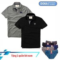 Áo polo nam ngắn tay có cổ  TẶNG QUẦN LÓT NAM CAO CẤP  , Combo 2 áo, DokaFashion regular fit chuẩn hàng xuất, áo phông thun polo nam tay ngắn  EZ235 - Xám đậm - Xanh đen  - XL