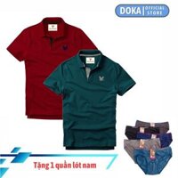 Áo polo nam ngắn tay có cổ  TẶNG QUẦN LÓT NAM CAO CẤP  , Combo 2 áo, DokaFashion regular fit chuẩn hàng xuất, áo phông thun polo nam tay ngắn  EZ235 - Đỏ đô - Xanh cổ vịt - M