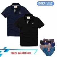 Áo polo nam ngắn tay có cổ  TẶNG QUẦN LÓT NAM CAO CẤP  , Combo 2 áo, DokaFashion regular fit chuẩn hàng xuất, áo phông thun polo nam tay ngắn  EZ235 - Xanh đen - Đen  - XL