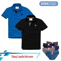 Áo polo nam ngắn tay có cổ  TẶNG QUẦN LÓT NAM CAO CẤP  , Combo 2 áo, DokaFashion regular fit chuẩn hàng xuất, áo phông thun polo nam tay ngắn  EZ235 - Xanh dương - Đen  - M