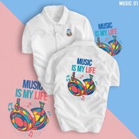 Áo polo nam nữ, áo thun có cổ thun cá sấu in hình music is my life cao cấp co giản 4 chiều -BEE