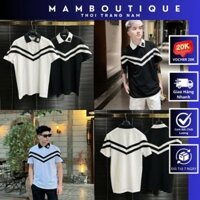 Áo Polo Nam Nữ Đê Gờ Hoạ Tiết Sọc Chữ V Vải Gai Cao Cấp . Áo Polo Nam Boy Phố Cổ Bẻ Logo Thêu Mới Nhất