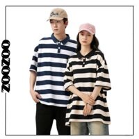 Áo POLO nam nữ tay lỡ sọc ngang bảng to, Áo thun polo unisex form rộng Zozo_unisex