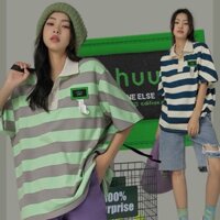 Áo POLO nam nữ tay lỡ sọc ngang bảng to, Áo thun polo unisex form rộng Zozo_unisex