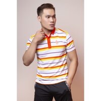 Áo Polo Nam - Trắng, Sọc Cam Đỏ Vàng Xanh Biển, Logo Cam - Getfit Fashion