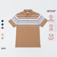Áo Polo Nam VIỆT PHÁP Form Luxury - Thun Cá Sấu Sọc có túi , lịch lãm, sang trọng 8802